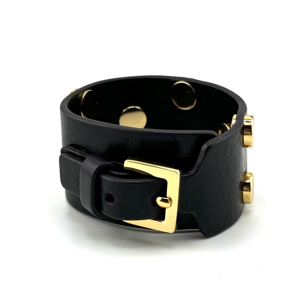 Italian leather cuff with gold screw top studs